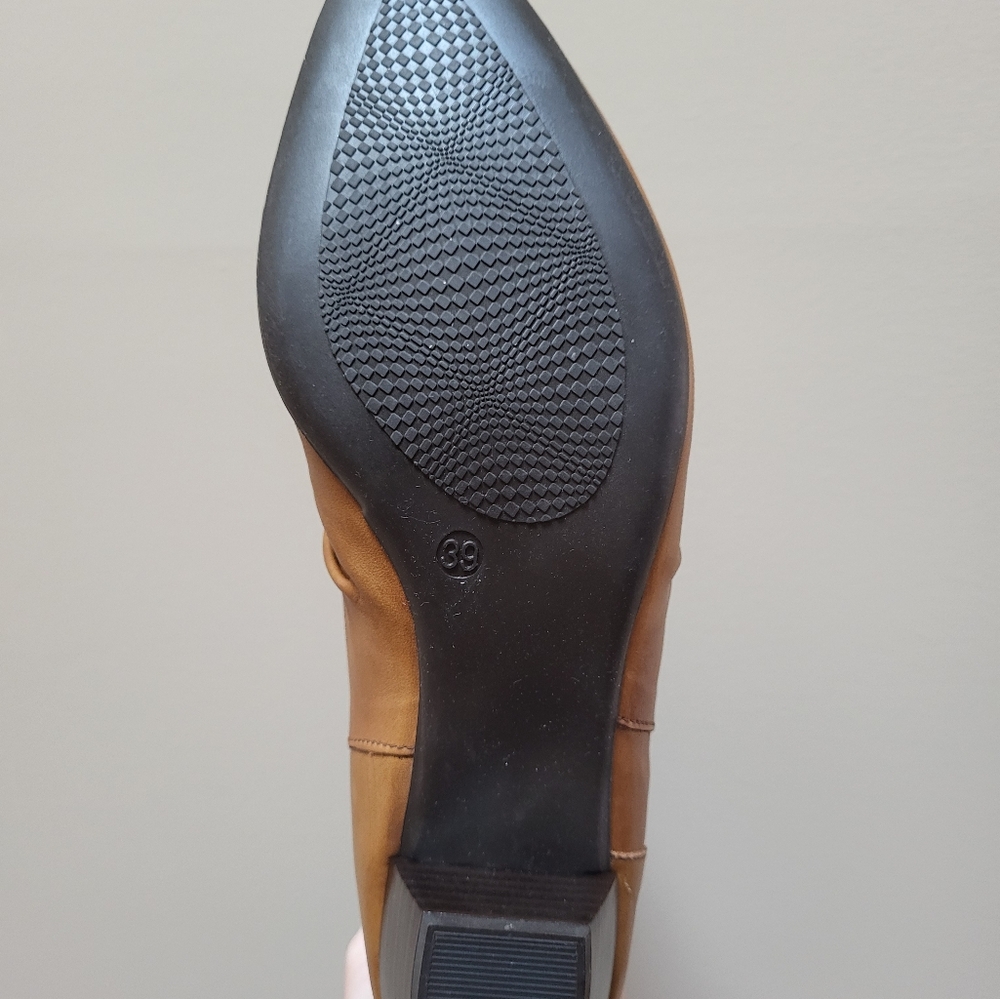 Tan Leather Mid Calf Heeled Boots, Size 39, New! - Picture 6 of 11